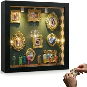 DIY Mini Museum Silhouette Box, Shadow Box Frame Set, Museum of Us Box with Gold Mini Picture Frames & Figurines for Mother's Day and Anniversary, Valentine's Day Gifts, Birthday (Black)