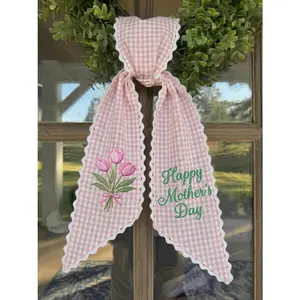 Mother's Day Toile Ribbon Sash, Personalized Embroidery Wreath Accent, Scalloped Edge Gift Idea