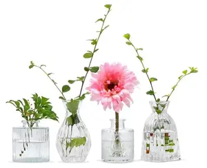 Glass Bud Vases Set of 4,Small Flower Vases for Wedding Centerpiece Table Decorations,Clear Vintage Embossed Mini Vases,Flower Arrangements in Vases for Party or Home Decor