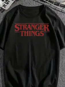 Summer New Stranger Things Classic Logo Print T-Shirt, American Retro Film Style, Loose Round Neck Unisex Short Sleeve Top