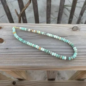chunky amazonite gemstone necklace, beachy beaded necklace, chunky bead layering necklace