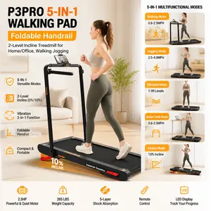 P3PRO 5-in-1 Walking Pad with Foldable Handrail, 2-Level Incline Treadmill for Home/Office, Walking Jogging Vibration 3-in-1 Under Desk Treadmill, Compact & Portable Fitness Solution