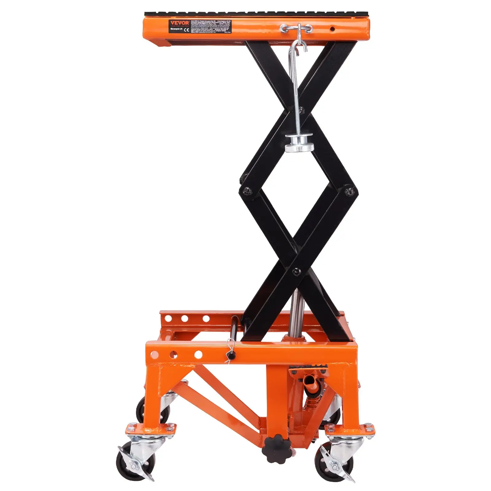 VEVOR Hydraulic Motorcycle Lift Table, 350 LBS Capacity Motorcycle Scissor Jack Lift with Wide Deck, J-hooks, 4 Wheels, Hydraulic Foot-Operated Jack S
