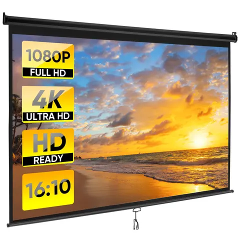 Segawe 100in 16:10 HD Durable Casual Projection Screen - 13.56 lbs, Adjustable, Auto-Lock, Manual Operation, 160° Wide Viewing Angle, Audio Support, Lanyard, Ropes, Portable, Black - for Home Theater, Churches