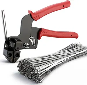 Snapfixmate Metal Zip Ties with Stainless Steel Cable Tie Gun, Special Tool For Fastening and Cutting Steel Zip Ties, 100pcs 11.8in Uv Resistant Chain Link Fence Parts For Fence Exhaust Pipe Outdoor, Summer vibes