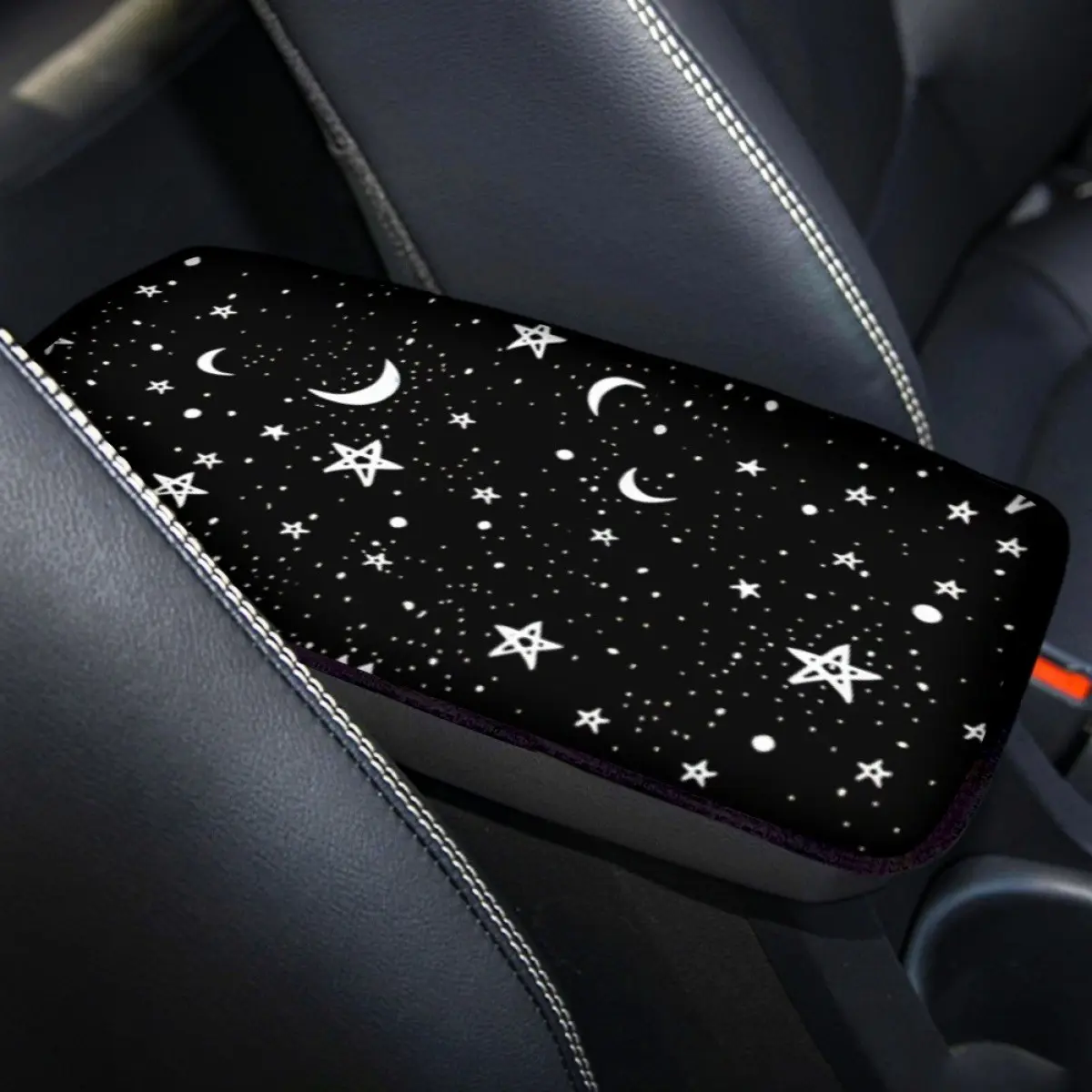 Star & Moon Print Car Armrest Box Pad, Comfortable Car Seat Accessory, Stylish Car Interior Decor, Durable Protection for Vehicle, Car Accessories