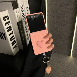 Soft & Cute Pink Soft-Touch Small Heart Charm Flip Foldable Anti-Drop Protective Case for Samsung Galaxy Z Flip 7 FE / Z Flip 7 / Z Flip 6 / Z Flip 5