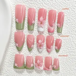 Live | CuraTique | Sakura Matcha 10PCS Handmade Press On Nails REUSABLE 3D Gel Spring 2026 / Light Luxury、Lovely、Gorgeous