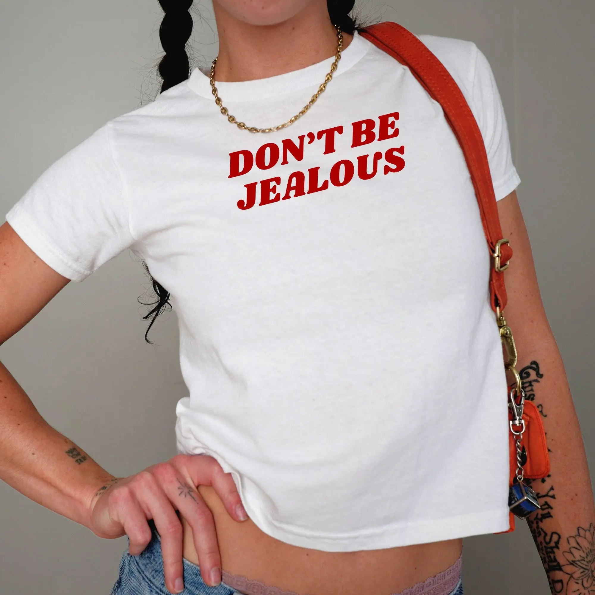 Don'T Be Jealous Baby Tee, Y2K Baby Tee Bratcore Tee Coquette Shirt Angel Energy Tee Aesthetic Brat Bad Girl Tee