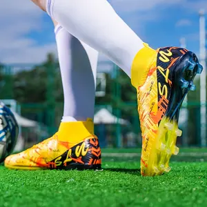 [Sneakers] Men'S Youth Cleats Men'S High-Top Soccer Shoes with Long Studs, Lightweight, Slip-Resistant, Outdoor Wide-Fit Soccer Shoes for Competition And Training Comfortable Training Shoes  Artificial Turf Soccer Shoes Socks