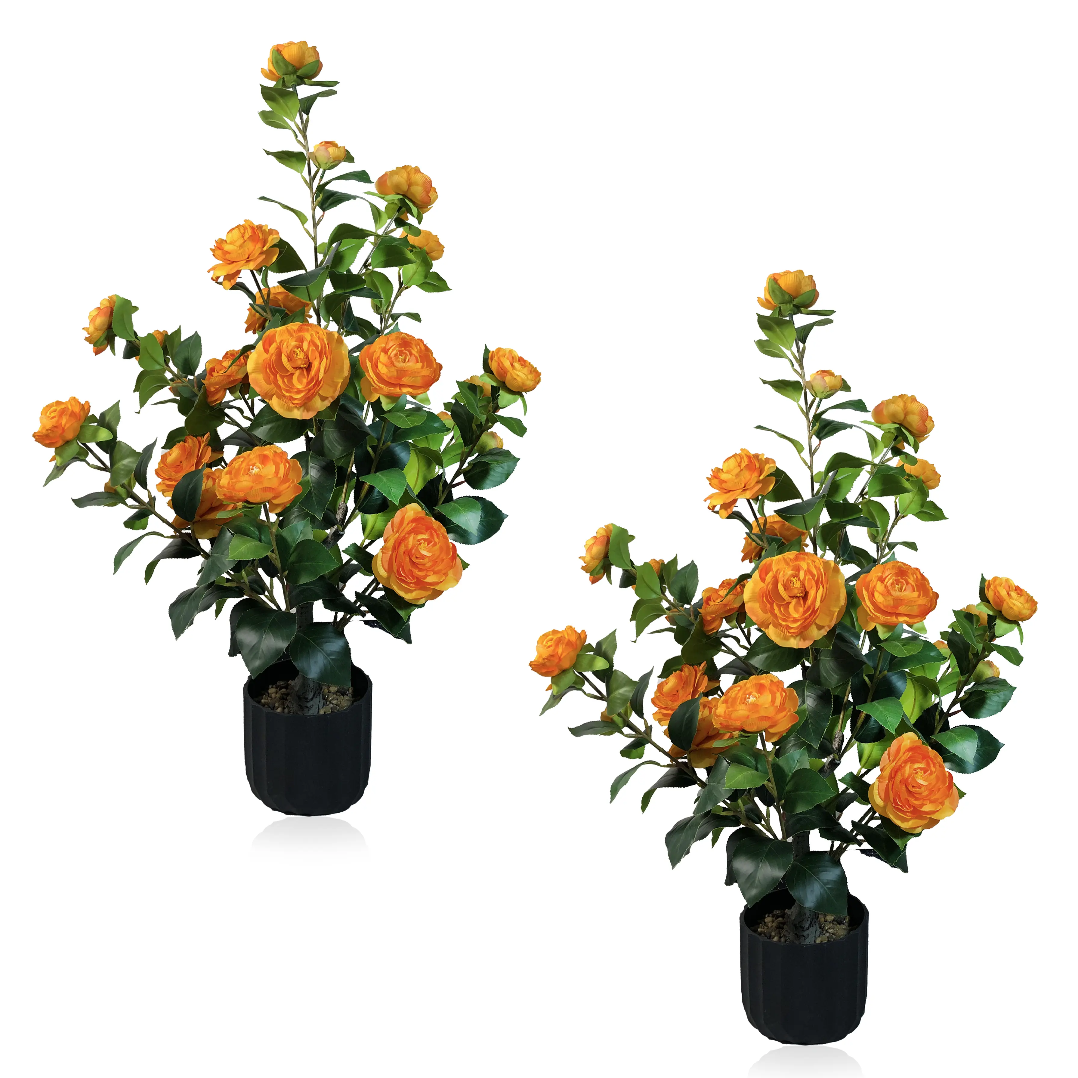2 pcs Artificial Camellia Tree Potted Plant with Decorative Flower Pot, 24 Realistic Flowers, 188 Leaves, Suitable for indoor, outdoor, and courtyard decoration