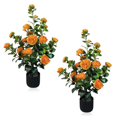 LVZHIYUAN 2-Pack 3-Ft Tall White Artificial Camellia Tree Potted Plants with Decorative Pots, 24 Realistic Flowers, 188-Leaf Fullness, Pebble Accents, Botanical Aesthetic Artificial Faux Greens, Home Decor for Indoor/Outdoor Bedroom