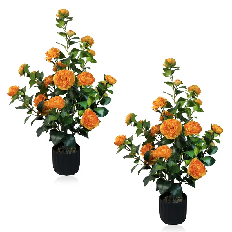 LVZHIYUAN 2-Pack 3-Ft Tall White Artificial Camellia Tree Potted Plants with Decorative Pots, 24 Realistic Flowers, 188-Leaf Fullness, Pebble Accents, Botanical Aesthetic Artificial Faux Greens, Home Decor for Indoor/Outdoor Bedroom
