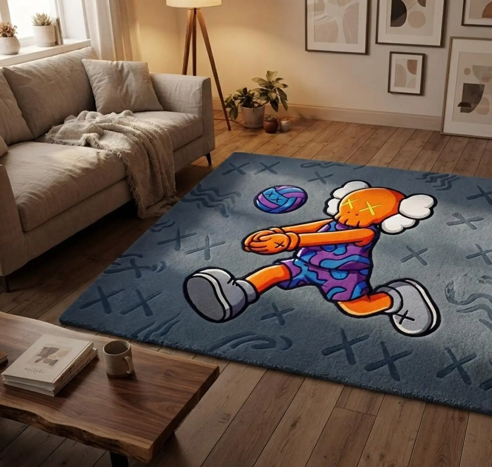 Hand Tufted Wool KAWS Area Rug - Colorful Playful Street Art Design, Luxury Hypebeast Household Textile Home Decor