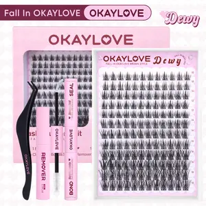 OKAYLOVE Wet Lash Look Cluster Lashes Kit | Wispy | Okaylovelashes Manga Lash Extension with Waterproof Long-lasting Lash Bond and Seal,Tweezers and Remover for DIY Eyelash at Home Easily