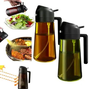 2 Pack Oil Sprayer for Cooking, 2-in-1 Olive Oil Dispenser and Sprayer, with 5 Includes Label Stickers 16oz Glass Oil Spray Bottle for Kitchen, Air Fryer, Salad, BBQ, Grilling