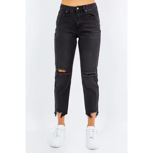 American Bazi High Waist Distressed Cropped Straight Jeans