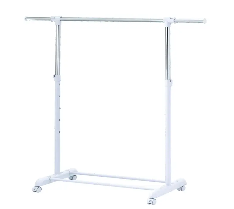 Adjustable Rolling Clothes Rack with Wheels, Heavy-Duty Metal Garment Organizer, Chrome & White, Space-Saving Closet Storage