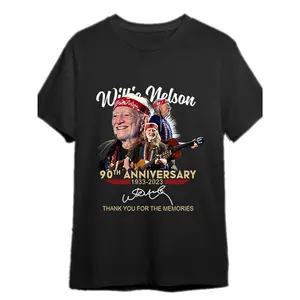 Memorable |   Willie Nelson 90th Anniversary Graphic T-Shirt - Men’s Short Sleeve Black Cotton Tee, Country Music Celebration Shirt, Machine Washable, Casual Fit, Casual Wear |   Commemorative Tee |   Comfortable Fit, T Shirts Vintage