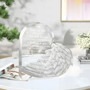Acrylic Memorial Plaque with Angel Wings, Eternal Memory Keepsake, Heavenly Tribute Gift, Long-Lasting Relative Honor, Desktop Decoration