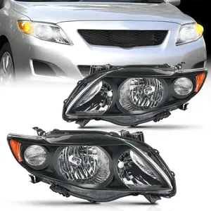 Nilight Headlight Assembly Compatible with 2009 2010 Toyota Corolla XLE/LE/Base Replacement Headlamp Black Housing Amber Reflector Driver and Passenger Side(Not fit S or XRS Trim)