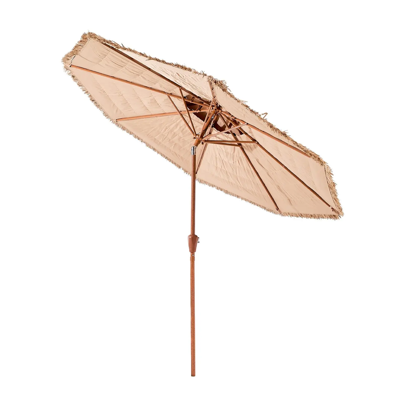Tiki Style 2-Tier Thatched Patio Umbrella, 9-Foot Outdoor Beach and Poolside Shade, Weather-Resistant Garden Umbrella with Tilt, Crank, and UV-Resistant Canopy, Easy Assembly, Durable Pole, Ideal for Patio, Deck, and Yard