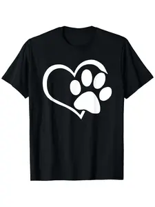 Dog Dad Mom Puppy Shirt Love Dog Paw Print Heart W