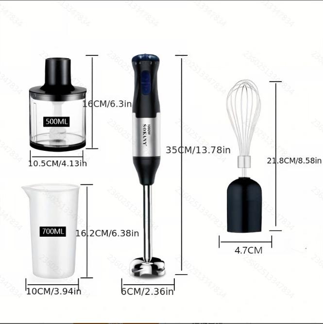 All-in-One Immersion Blender Set for Adult Family Daily Cooking, 110V 60Hz 700W High Watt Electric Blender US Plug Design, Detachable Accessories Easy Washing Multipurpose Tool for Baby Purees Smoothies Juices Kitchen Meal Making