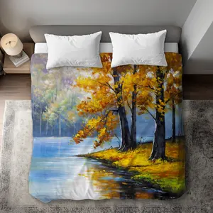 Begin Home Decor C1DCKSW0KJOXK9 Two Trees by the Lake King Size Duvet Cover - Contemporary Home Decor