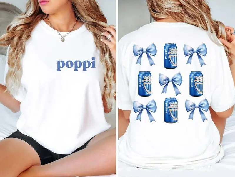 Poppi Cream Soda Coquette Bow 2 Sides Shirt, Trendy Poppi Lover T-Shirt, Cute Bow Poppi Drink Tee, Aesthetic Poppi Cream Soda Fan Shirt for Girls