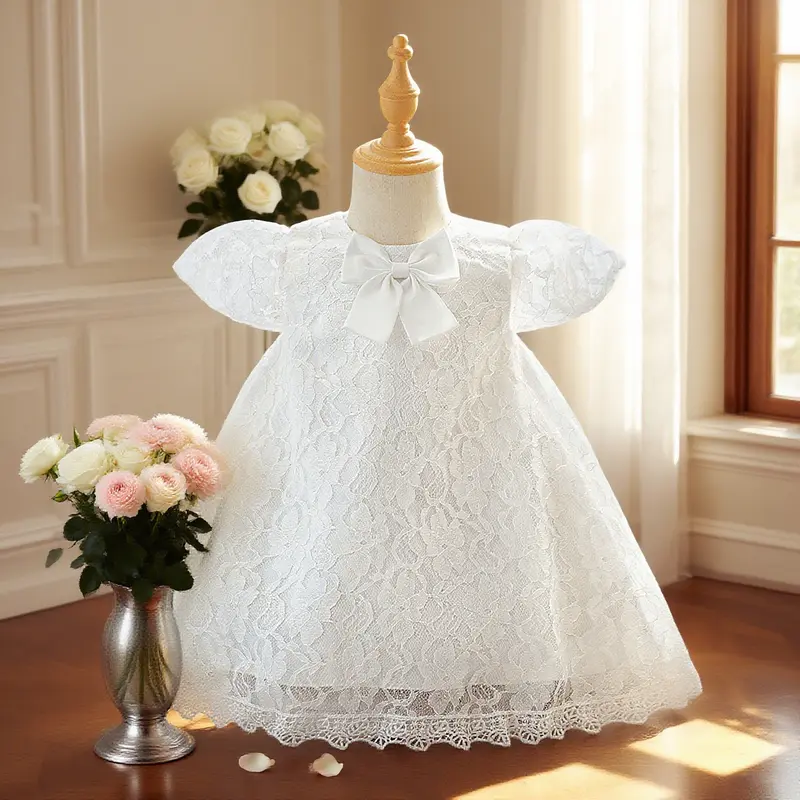 open lace back dress Velvet Princess Dress with Beaded Neckline and Bow for Girls | Black / 7-8 Years (140cm) main image 1