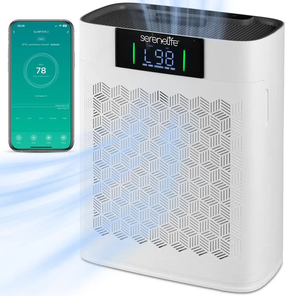 True HEPA Filter Air Purifier with Samrt WiFi Control | | Ultra-Quiet Operation, Multi-Stage Filtration, Air Quality Indicator, Removes Smoke, Dust, Odors, Pet Hair, Bacteria & Viruses – White Household Air Purifier for Home & Office