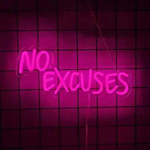 No Excuses Neon Sign Pink Inspirational LED Light Motivational Wall Art Decor Neon Gym Accessories Sign Bright Word LED As a Gift for Fitness fans,Workout Man,Teenager,Professional Sportsmen