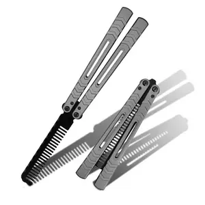 Aluminum alloy handle trainer, stainless steel comb, used for practicing flipping, bladeless tools, silver