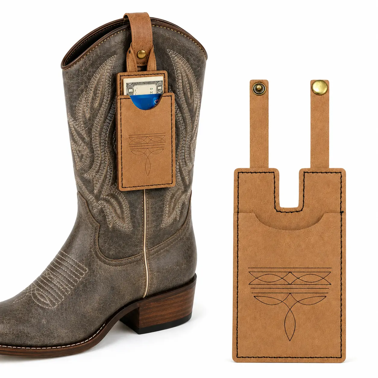 Cowboy Boot Wallet Hidden Slim Card & ID Holder for Men & Women, Secure Hands-Free Pocket