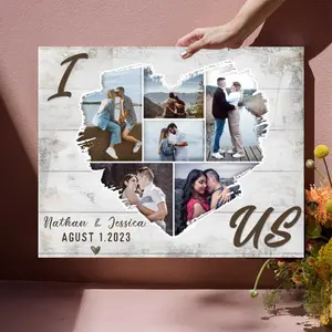 Personalized Couple Heart Shaped Photo Collage Poster, Romantic Wedding Anniversary & Valentine’s Day Gift for Her or Him, Custom Love Photo Wall Art for Home Decor