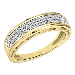 Dazzlingrock Collection 0.25 Cttw Round White Diamond Three Row Micro-Pave Men's Wedding Band in 10K Solid Yellow Gold, Size 9