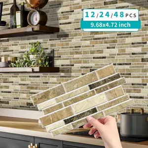(12pcs/24pcs/48pcs) Peel & Stick Wall Tiles, PVC Waterproof Wall Stickers, Kitchen Bathroom Countertop Decor, 4.72x9.68 Inches, Decorative Wall Sticker