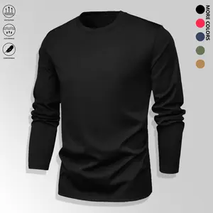 Men’s long-sleeve crew-neck T-shirt — solid-color layered undershirt, casual athletic wear, durable machine-washable top suitable for jogging, gym workouts, and everyday use