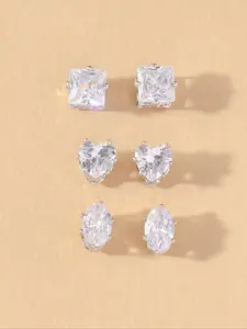 Geometric Heart Oval Zircon Earrings Set, High Quality Earrings, Unisex Sparkling Studs for Parties, Festivals & Gifts, Stylish Jewelry Accessories