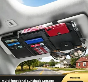 3-Piece Multi-Functional Car Accessories Set, Sun Visor Storage Bag, Card Holder for Driving License & Receipts, Glasses Clip