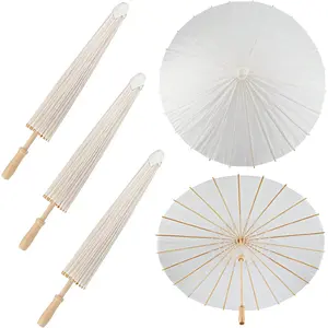 3 count 33 Inches Large White Paper Umbrellas Parasol Decorative Chinese  Parasol Rainproof Oiled Paper DIY Painting Umbrellas for Wedding Bridal Showers Party Decor (3 PCS)