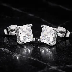 7mm Square Zirconia Stud Earrings – Stainless Steel
