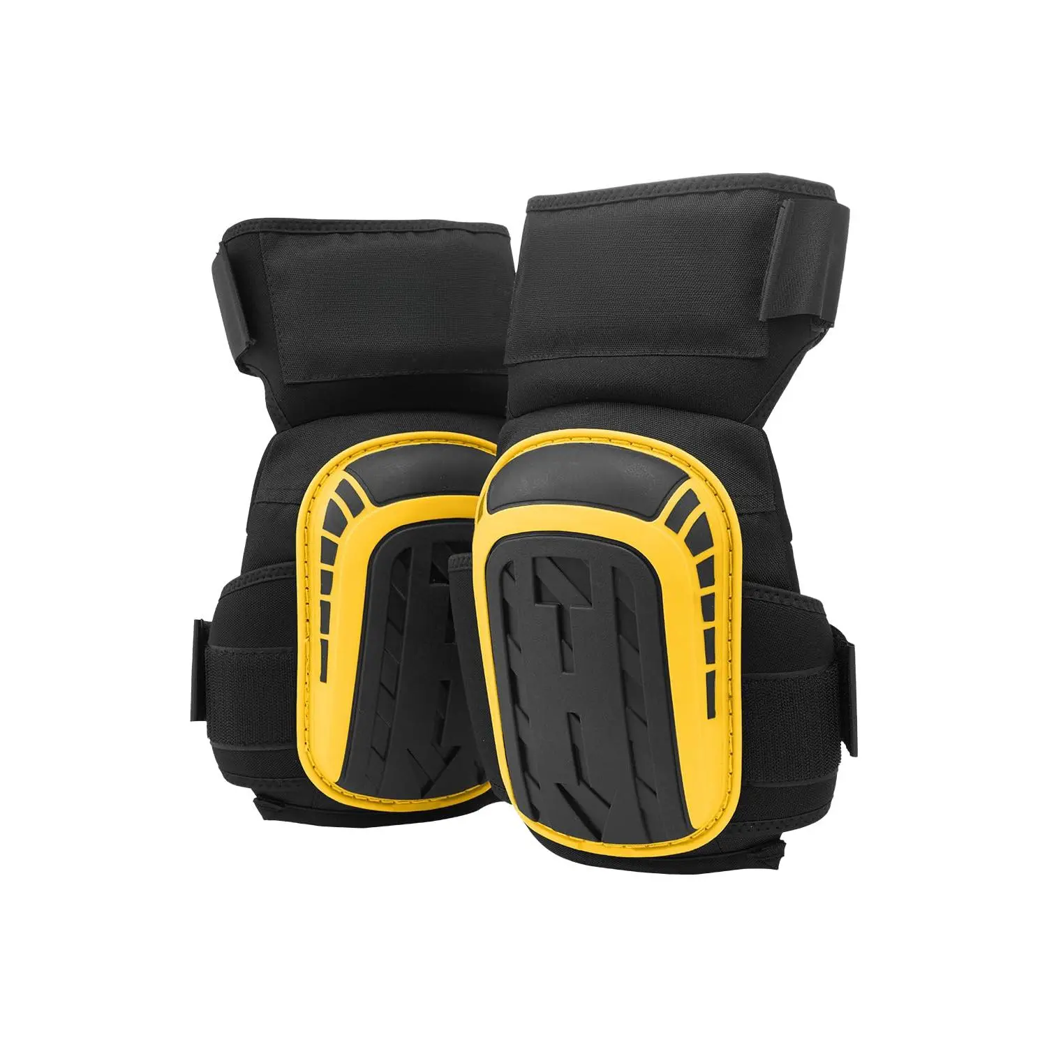 Heavy Duty Work Knee Pads for Adults, Extended with 2 Extension Straps, EVA Foam-Silicone Gel Cushion, Anti-Slip, 353 lbs Support, Yellow & Black for Flooring & Construction