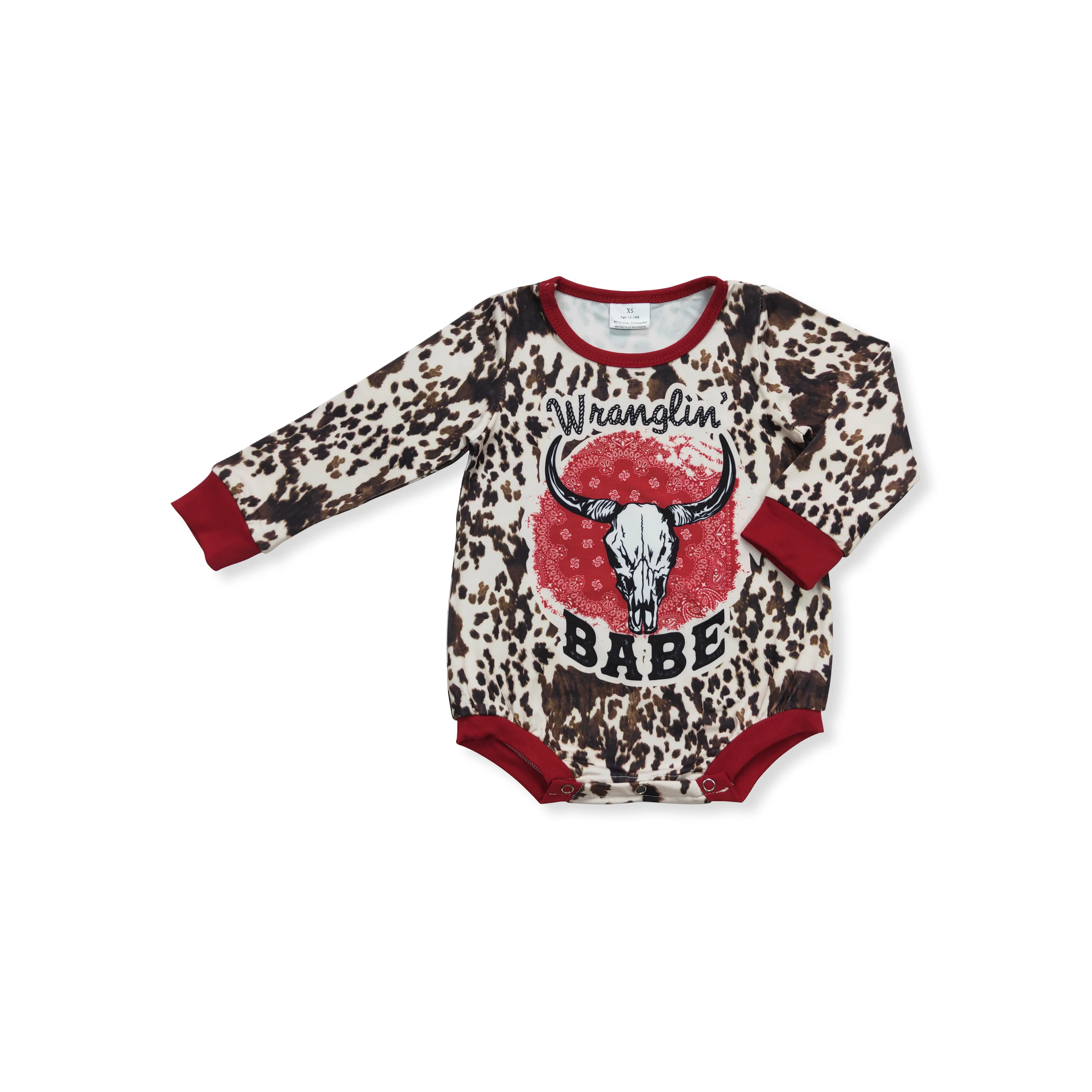 Baby Girls' Western Bodysuit, Cute 'Wranglin' Graphic Long Sleeve with Leopard and Cow Print Accents