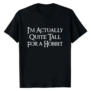 Men's Casual Regular Fit Cotton T-Shirt - Short Sleeve, Round Neck, JRR Tolkien Vintage "I'm Actually Quite Tall for a Hobbit" Ver 2, The Lord of The Rings Graphic Top, Menswear Streetwear, Tshirt
