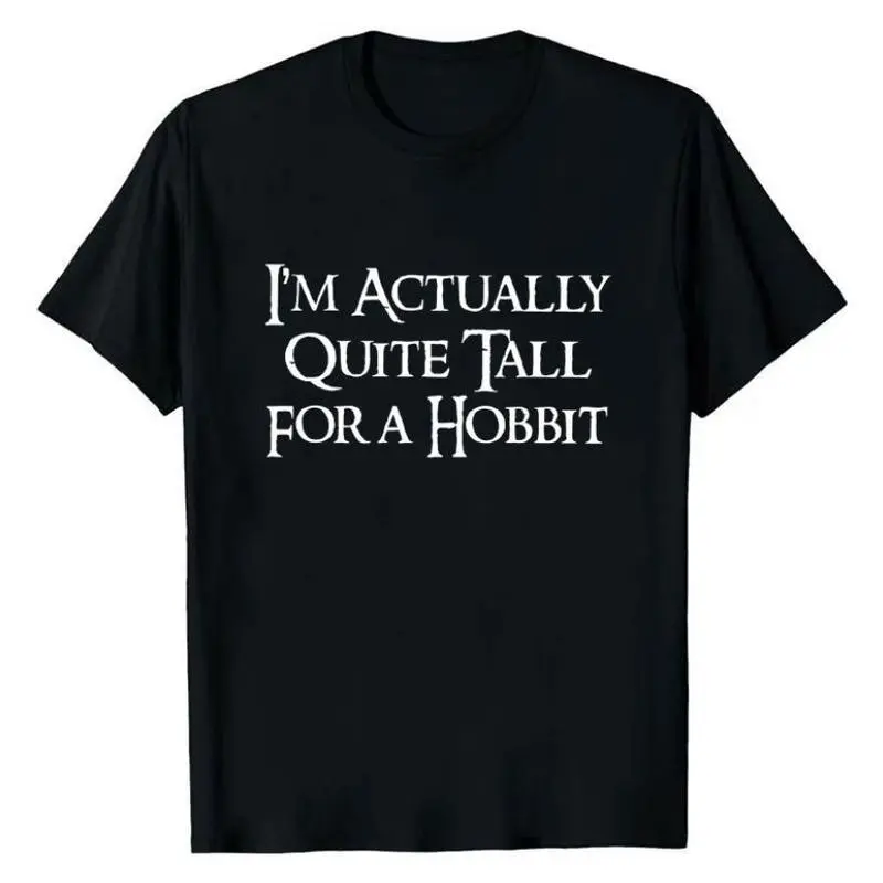 Men's Casual Regular Fit Cotton T-Shirt - Shortsleeve, Round Neck, JRR Tolkien Vintage "I'm Actually Quite Tall for a Hobbit" Ver 2, The Lord of The Rings Graphic Top, Menswear Streetwear