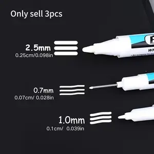 White Marker Pen (3 Counts), Quick Dry Marker Pen, Anti-fading Pen, DIY Craft Pen for Glass, Faux Leather, Wood, Metal, Art Pen Marker