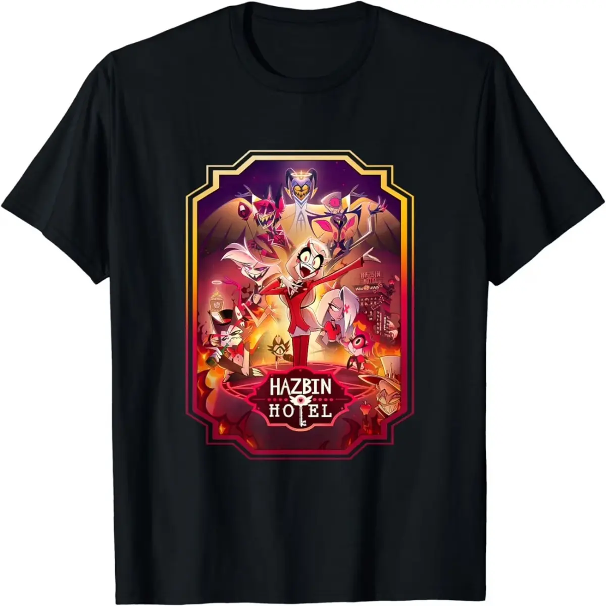 Hazbin Hotel Logo Men's T-Shirt Anime Casual Crew Neck Short Sleeve T Shirts Printed Tees classic Merch Shirt Tee T-Shirt For Women/Men Unisex Short Sleeve Tshirt Streetwear Gift for Children Youth Adult Family And Friends Birthday Anniversary Hol