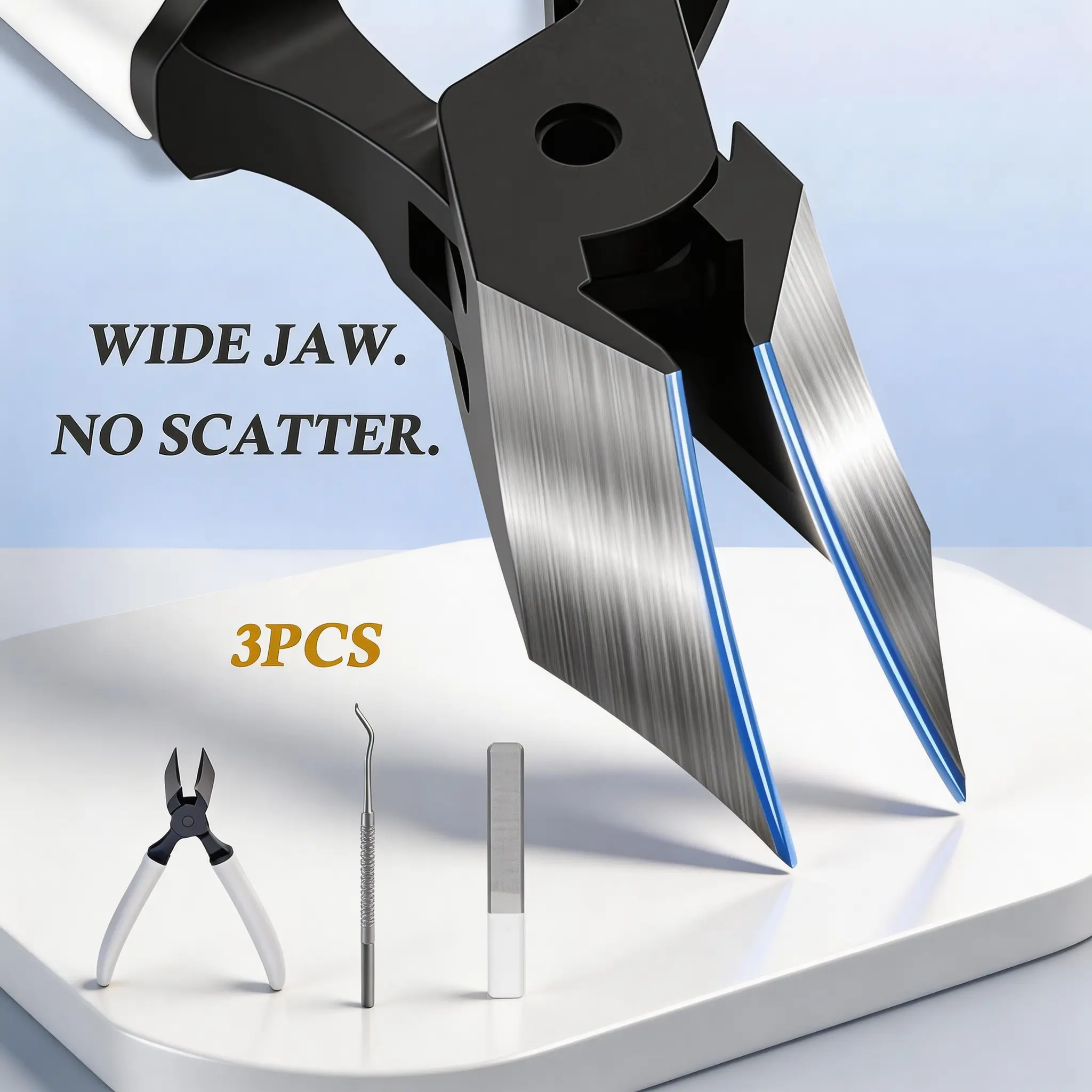 Easily handle ingrown nails and embedded nails with the new slanted-cut nail clipper set featuring a large-opening splash guard design. High-quality, sharp, angled nail clippers suitable for both men and women.